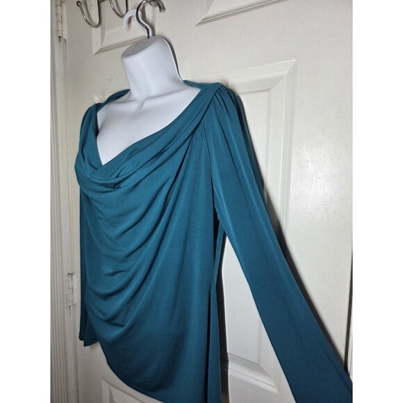 Worthington Stretch Scoop Cowl Neck Long Sleeve Blouse Teal L - Picture 7 of 7